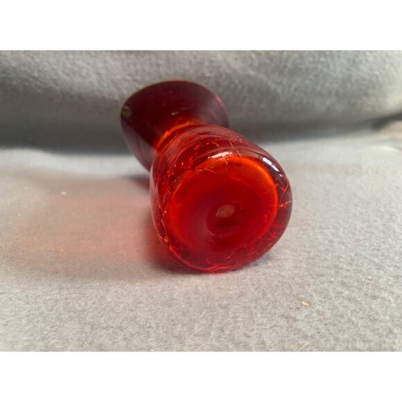 Vintage Crackle Red Glass Miniature Pitcher Vase with Yellow Handle - Picture 5 of 9